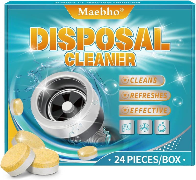 Maebho Garbage Disposal Cleaner and Deodorizer Tablets 24-Pack,Septic Safe Sink and Drain Foaming Clean Tablets,Quickly Eliminates Odors,Powerful Foaming Action,Lemon Scent – 1-Year Supply - Image 1